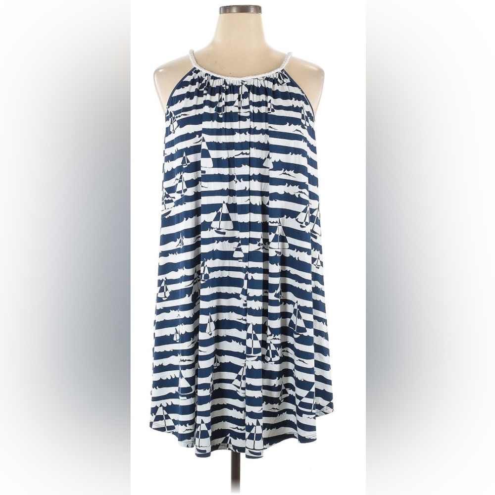INDIGO SOUL Sleeveless Sailboat Blue Striped Dress